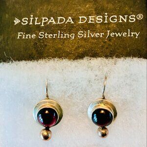 Silpada Retired Sterling Silver & Garnet Cabochon Dangle Earrings W0251